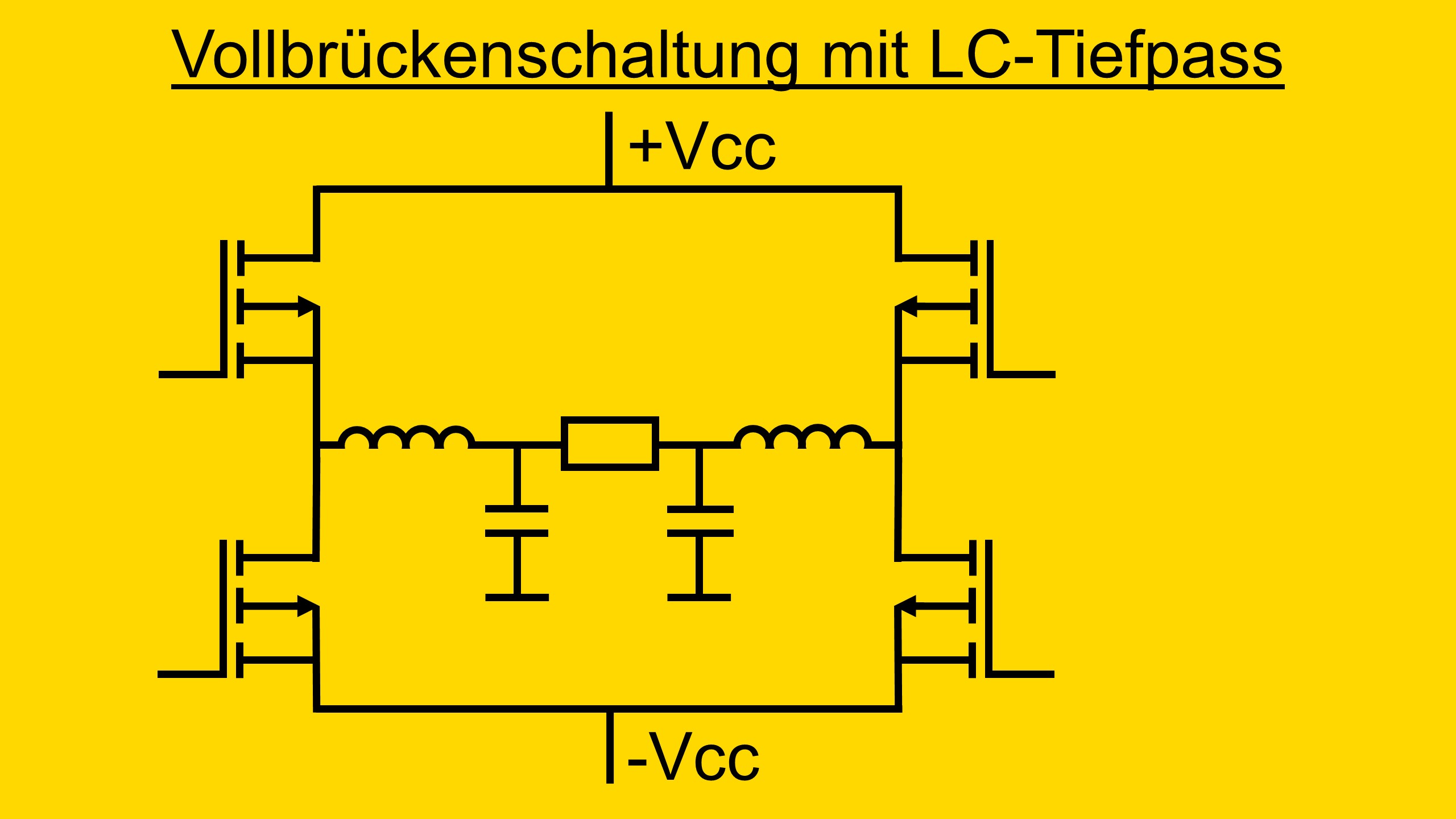Dieses Bild zeigt den Filter des Klasse D Verstärker mit Vollbrückenschaltung welche mithilfe eines LC-Tiefpass realisiert ist