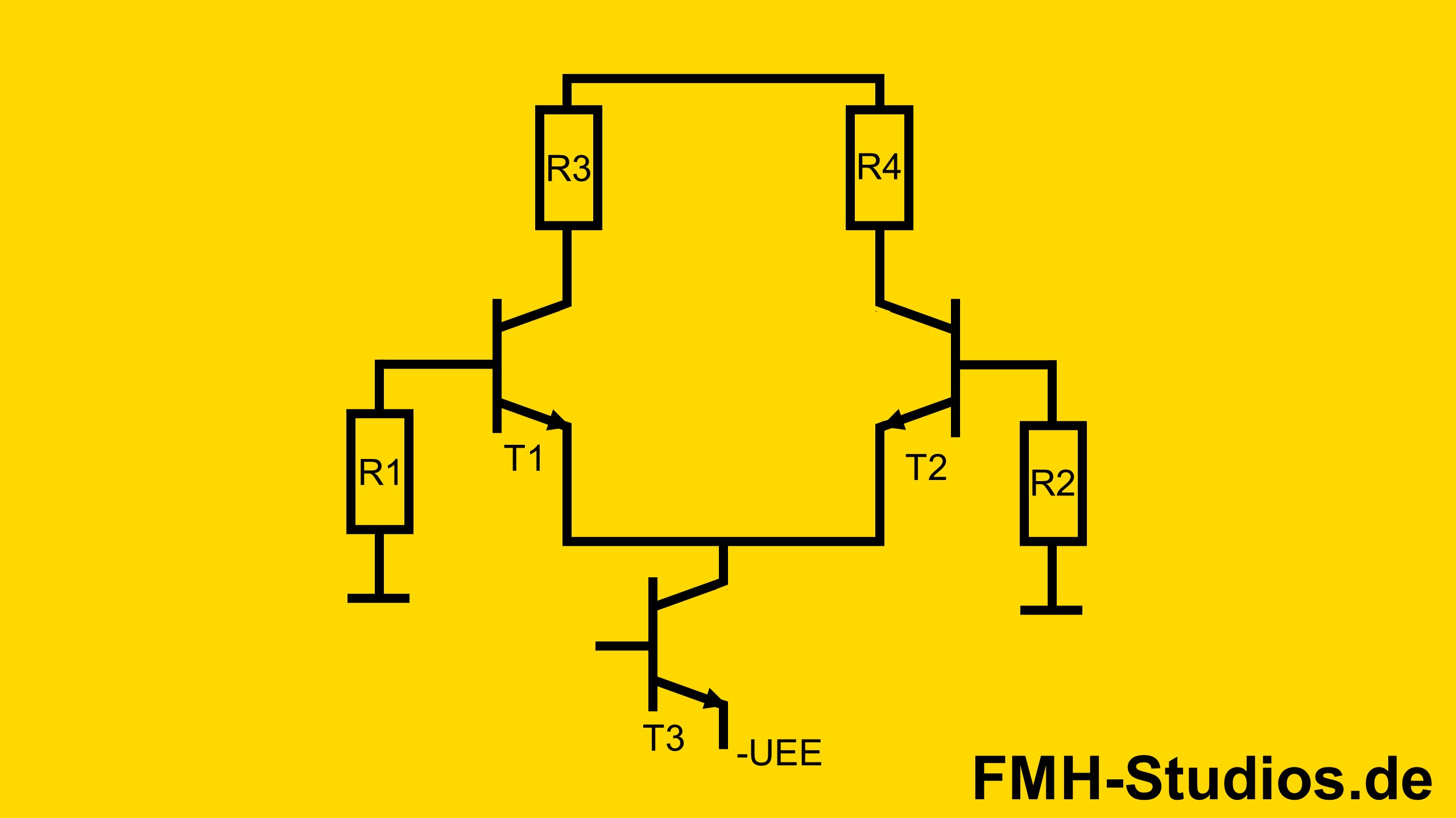 Die Stromquelle des Differenzverstärker am Emitter wird mithilfe eines Transistors realisiert