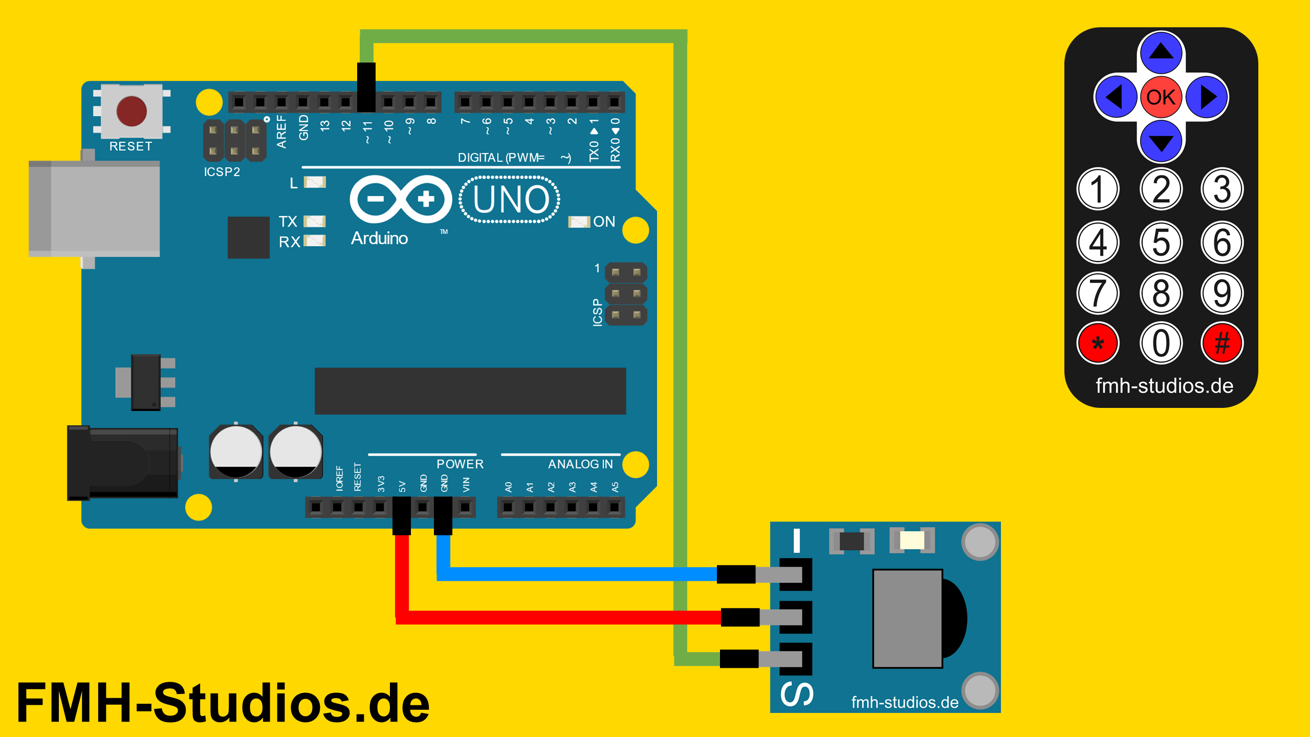 Hardware Aufbau / Verkabelung der Infrarot Fernbedienung Arduino Uno Tutorial