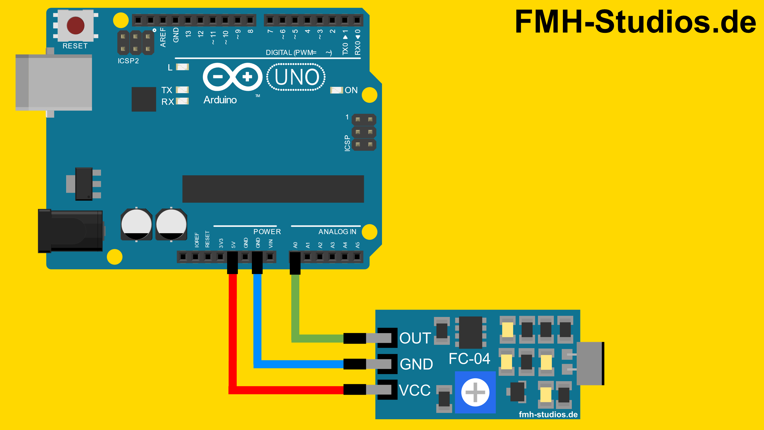 Hardware Aufbau / Verkabelung des Mikrofon-Modul / Sound-Modul FC-04 Arduino Uno Tutorial