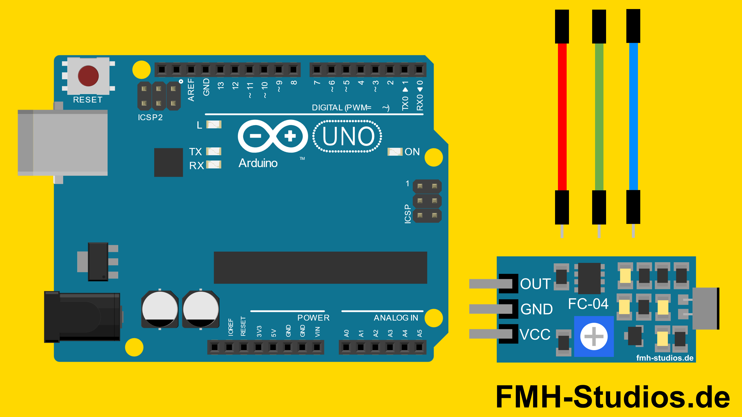 Übersicht der Komponenten zum Mikrofon-Modul / Sound-Modul FC-04 Arduino Uno Tutorial