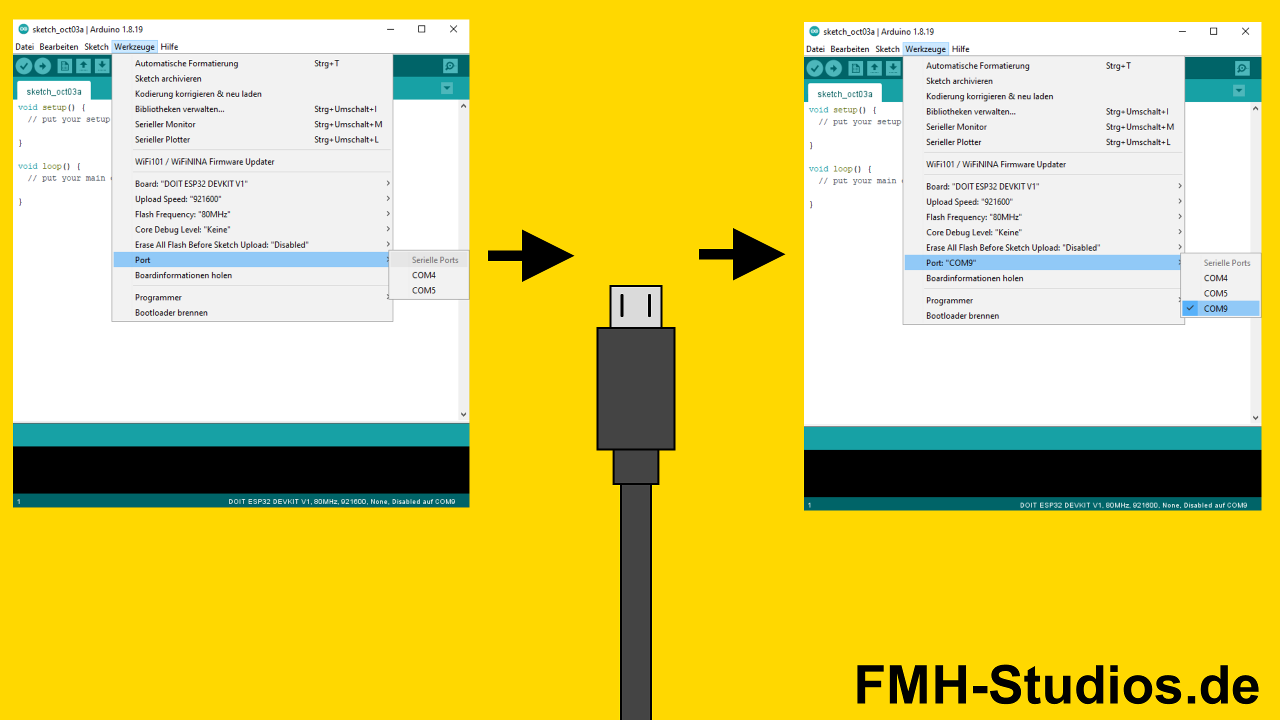 ESP32 - ESP8266 - Arduino IDE - Tutorial - erste schritte - Einrichtung - Einstellen - passender Port auswählen