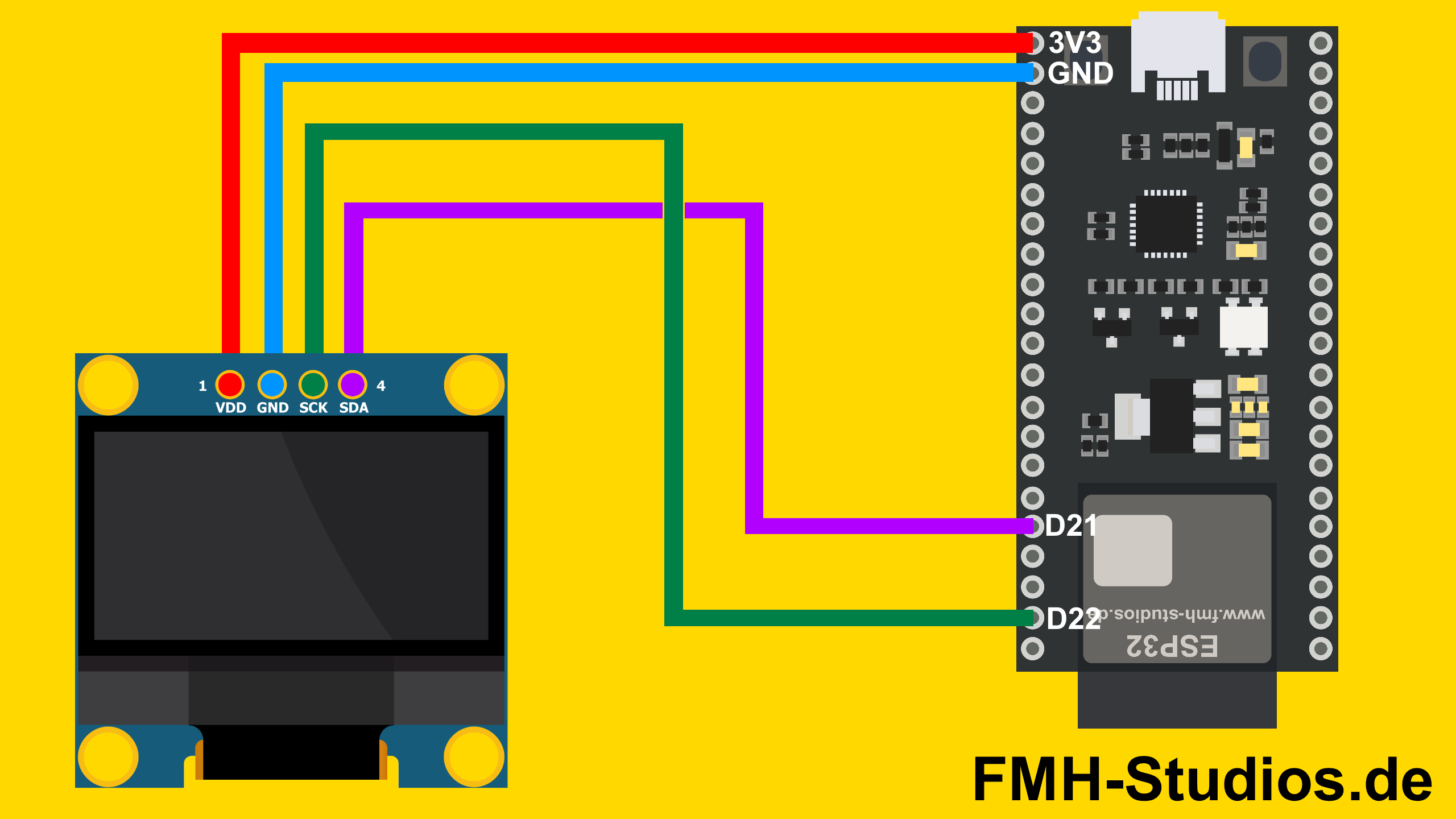 Hardware Aufbau / Verkabelung - ESP32 - Arduino - ESP8266 - OLED - Display - 1.3 - 1,3 - Zoll - Inch - Tutorial