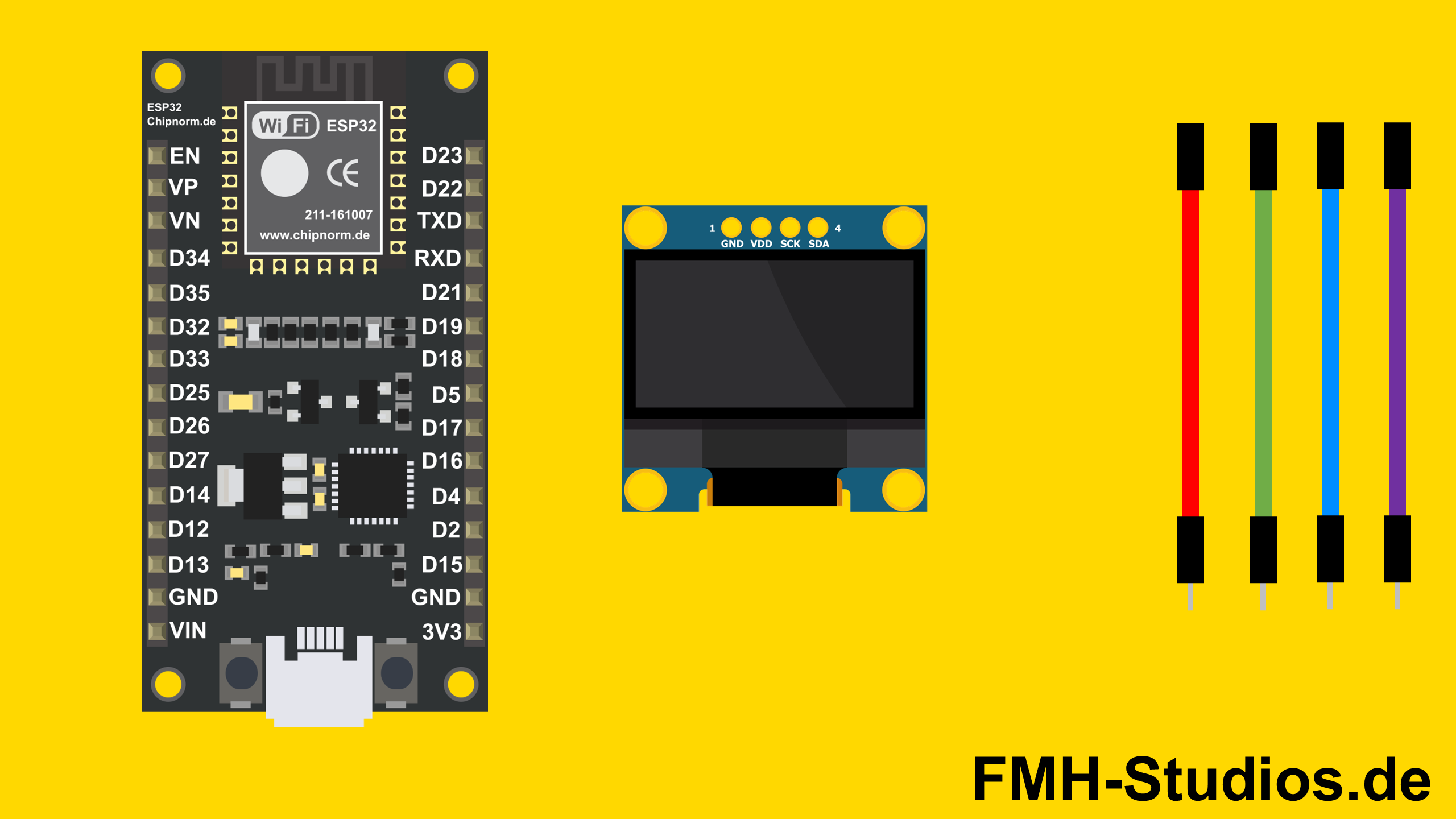 Benötigte Bauteile für das ESP32 OLED Tutorial Mikrocontroller - ESP32 - OLED 0.96 - Tutorial - Elektronik - DIY - Anleitung - Übersicht - Bauteile - benötigte Komponenten