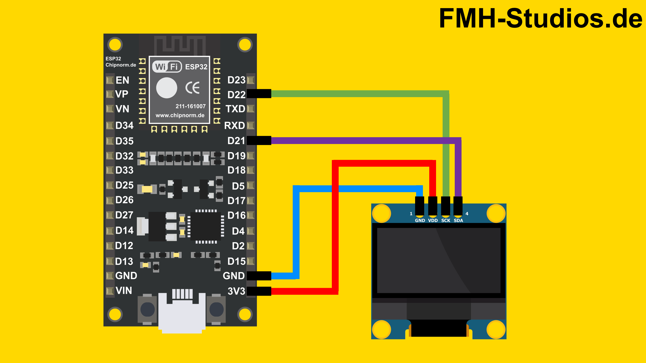 Schaltungsaufbau: ESP32 mit OLED 0.96 Display verbinden Mikrocontroller - ESP32 - OLED 0.96 - Tutorial - Elektronik - DIY - Anleitung - Hardware Aufbau - Verkabelung - Schaltungsaufbau - Bauteile - Verbindungen