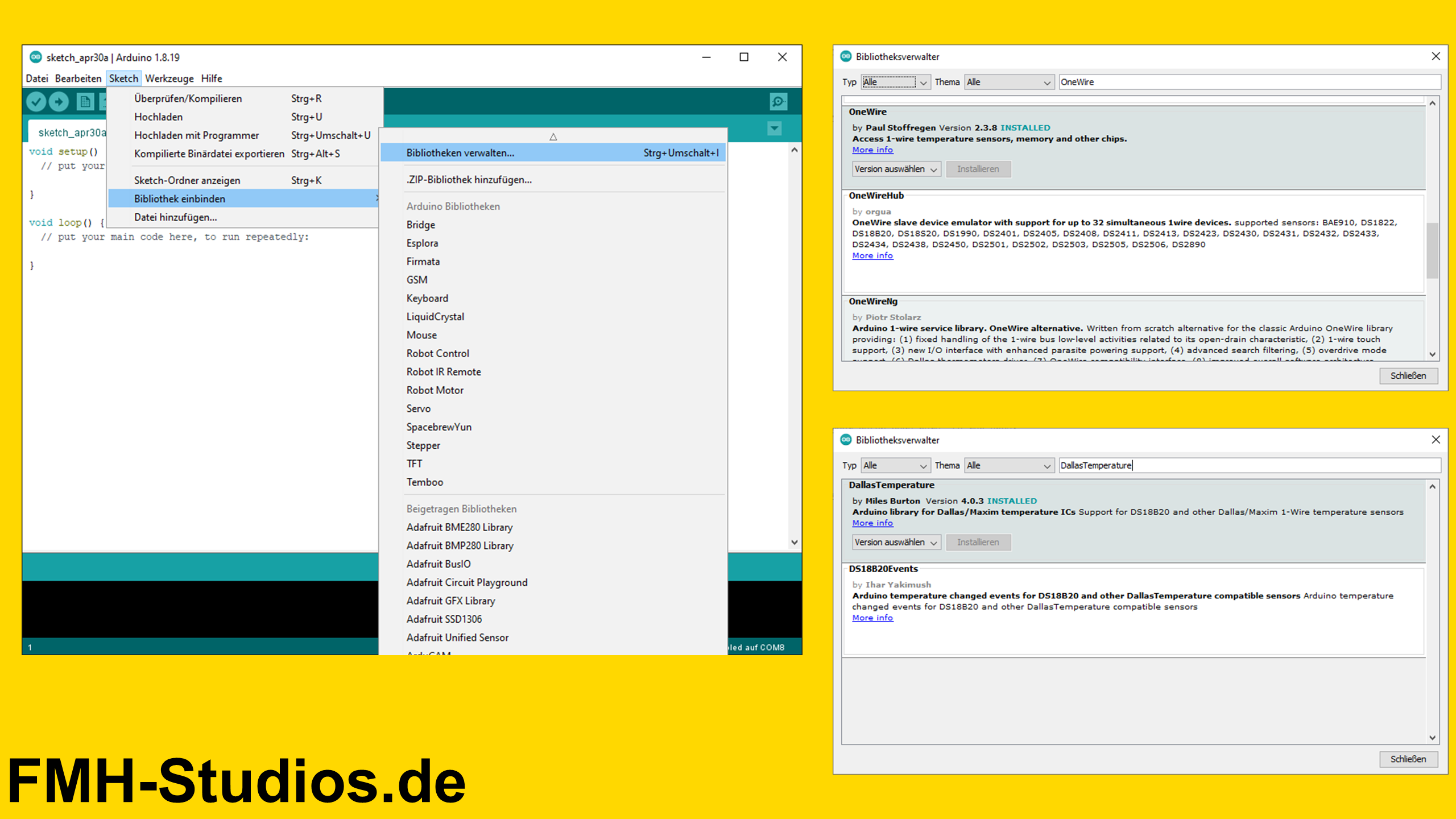 Die Bibliotheken zur Programmierung des DS18B20 mit dem ESP8266 Mikrocontroller - ESP8266 - Tutorial - Temperatursensor - Temperatur - DS18B20 - Bibliotheken