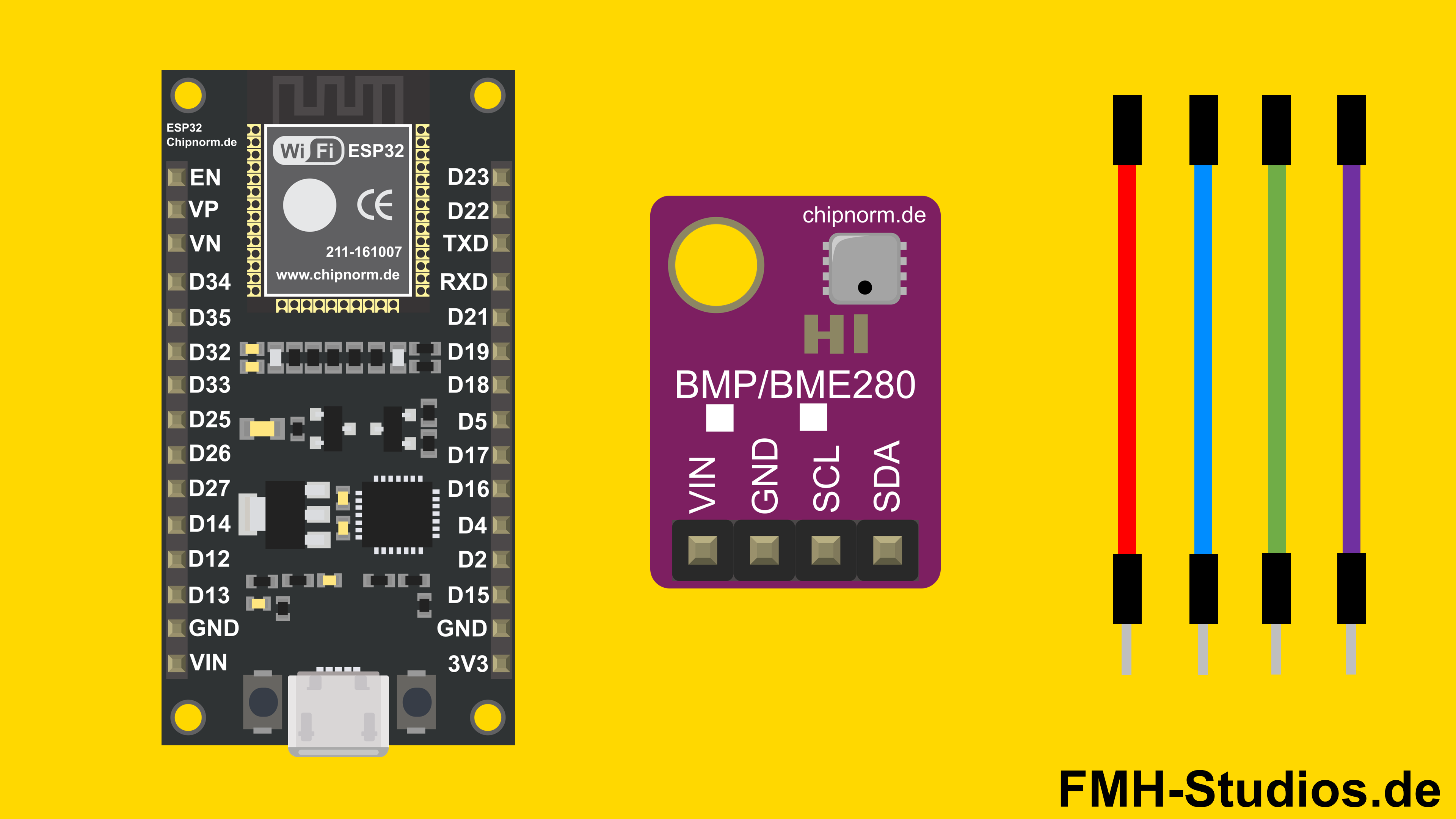 Übersicht der benötigten Bauteile für BME280 und ESP32 für Temperatur, Feuchtigkeit und Luftdruck messen Mikrocontroller - ESP32 - BME280 - Tutorial - Feuchtigkeit - Feuchtigkeitssensor - Luftdruck - Luftdrucksensor - Temperatur - messen - Höhe - Höhensensor - BMP280 - Anleitung - Übersicht - Bauteile - Komponenten - Materialliste - Wetterdaten - Wetterstation selber bauen - Klima messen - Raumklima - Außenklima - Umgebungstemperatur - Barometer - Hygrometer - Thermomter