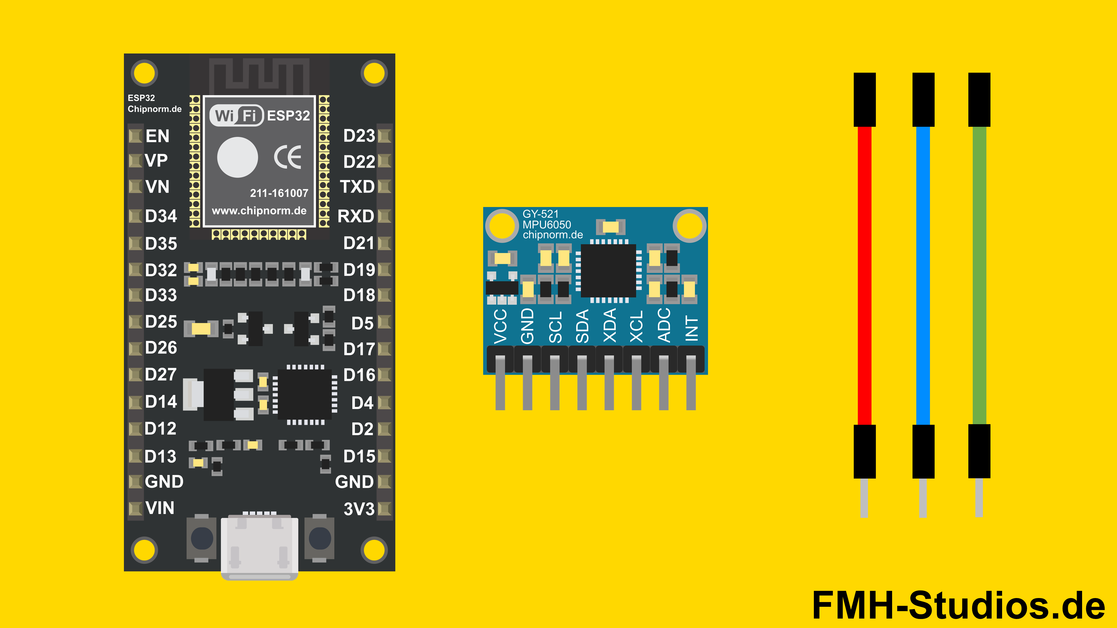 Mikrocontroller - ESP32 - GY-521 MPU6050 - Tutorial - Lagesensor - 6-Achsen-IMU - Beschleunigungssensor - Gyroskop - 3-Achsen-Gyroskop - Kippsensor - Bewegungssensor - Trägheitssensor - Neigungssensor - I2C - Übersicht - Bauteile - Starter Kit - Komponenten