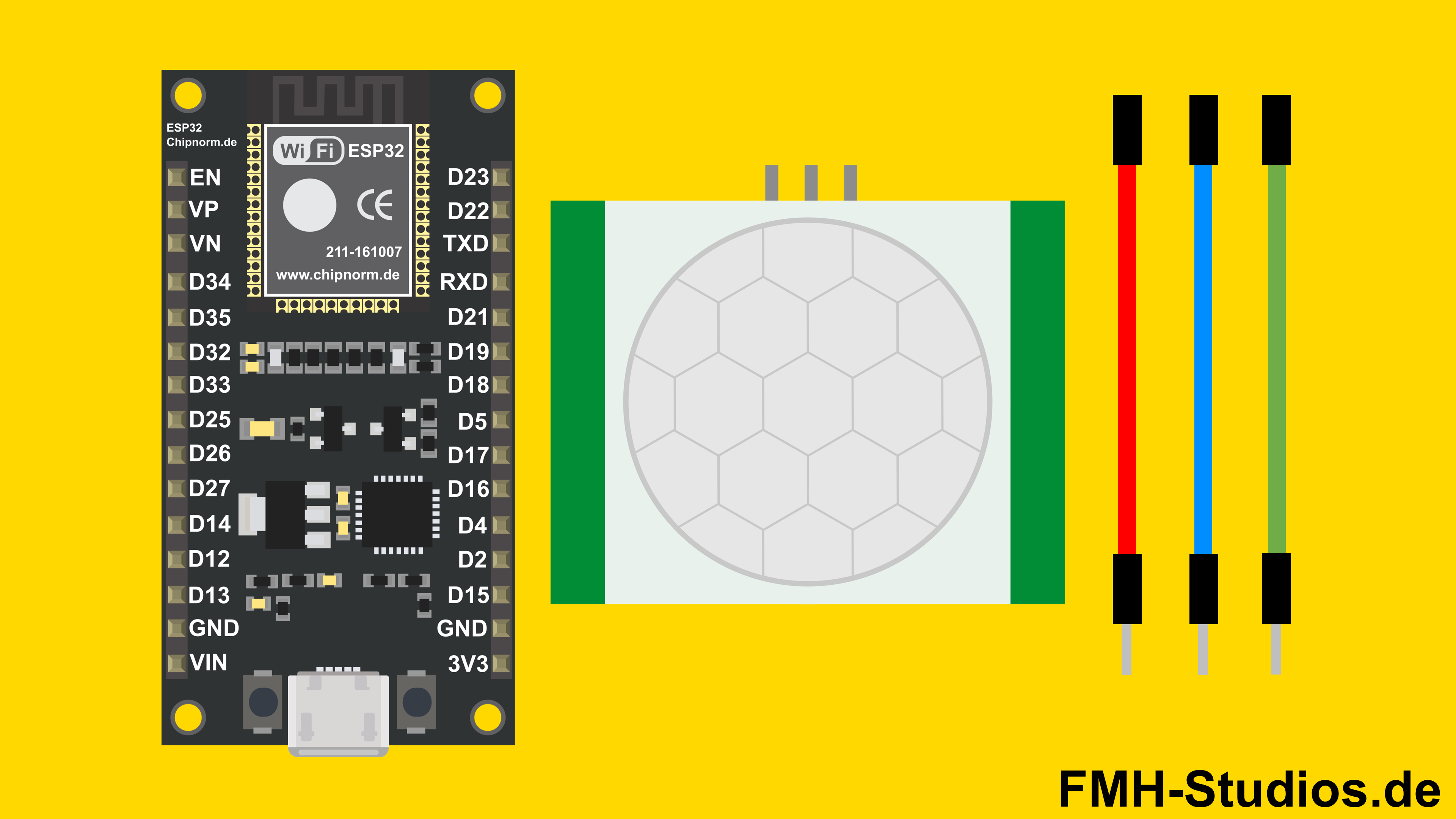 Mikrocontroller, ESP32, Bewegungssensor, Tutorial - HC-SR501, PIR-Sensor, Infrarot-Sensor, Bewegungsmelder, Alarmanlage, Passive Infrarot, Bewegungserkennung, Bewegung, Lichtschranke - Übersicht - Bauteile - HC-SR501 Komponentenliste