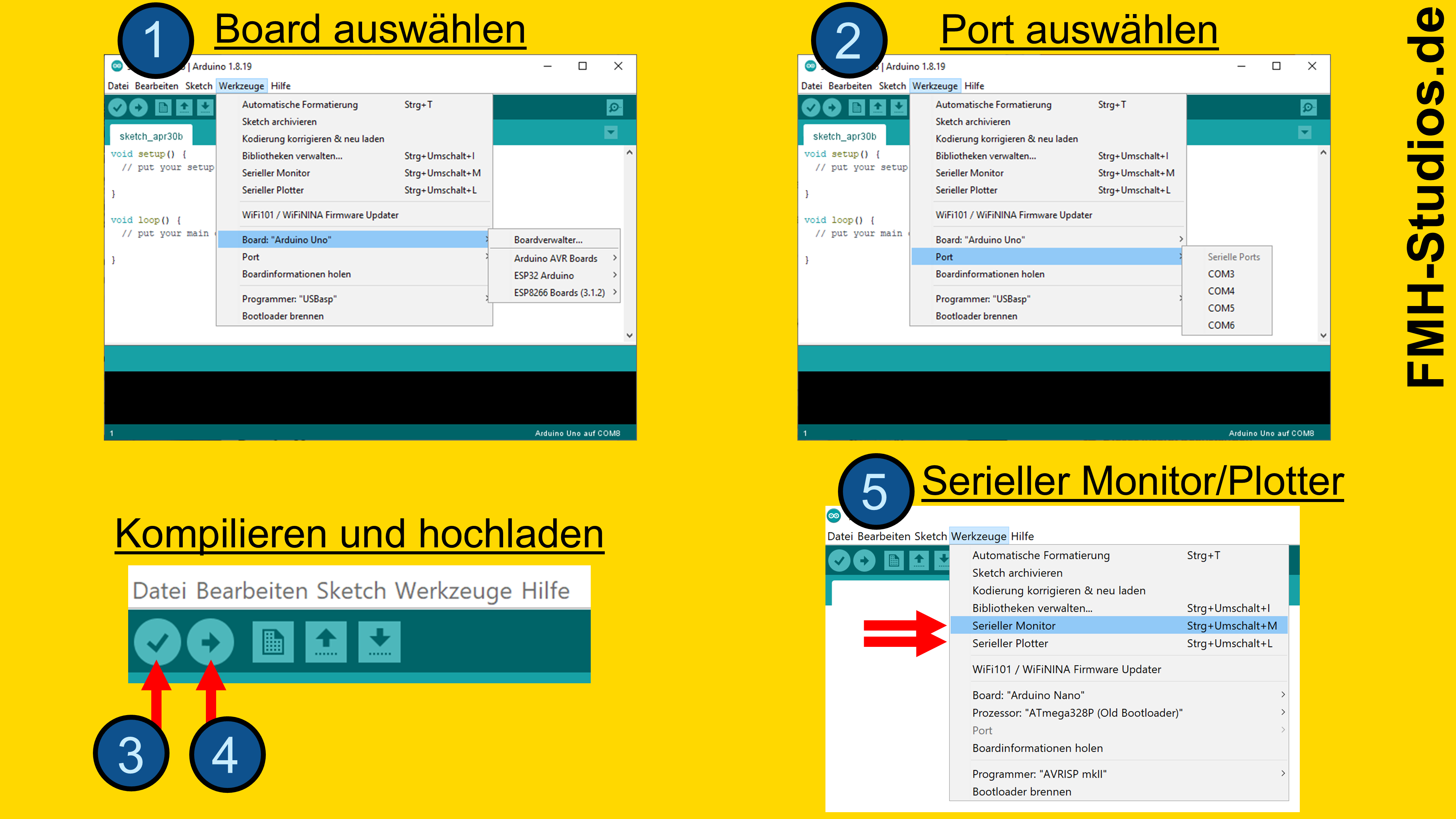 Mikrocontroller, ESP32, Bewegungssensor, Tutorial - HC-SR501, PIR-Sensor, Infrarot-Sensor, Bewegungsmelder, Alarmanlage, Passive Infrarot, Bewegungserkennung, Bewegung, Lichtschranke - Arduino IDE - kompilieren - hochladen - code - ESP32 Programmierung